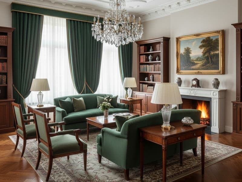 Klassisch Elegant eingerichtetes Wohnzimmer — virtuelles Home Staging Beispiel